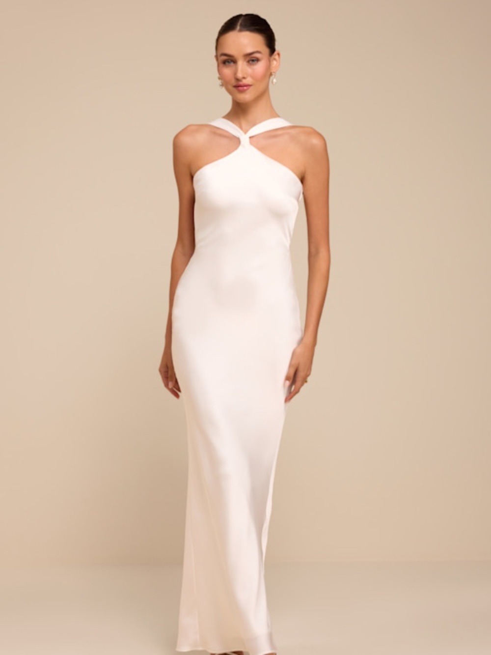 Lulus Deanira White Satin Backless Column Maxi Dress - Size XS
